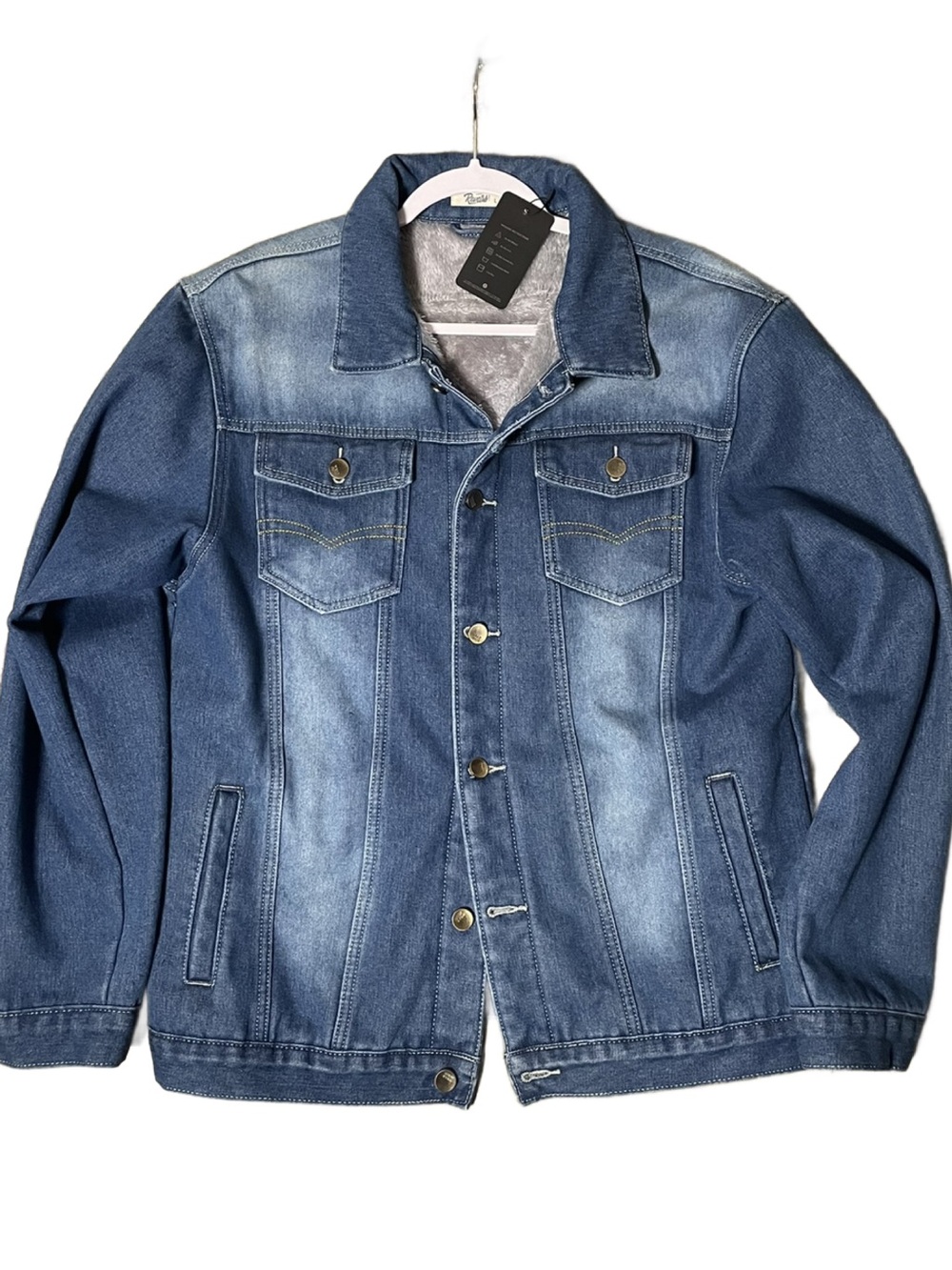 Reverb Wear Jeans Men’s Blue Denim Jacket with Gray Fleece Lining (Size: Large)